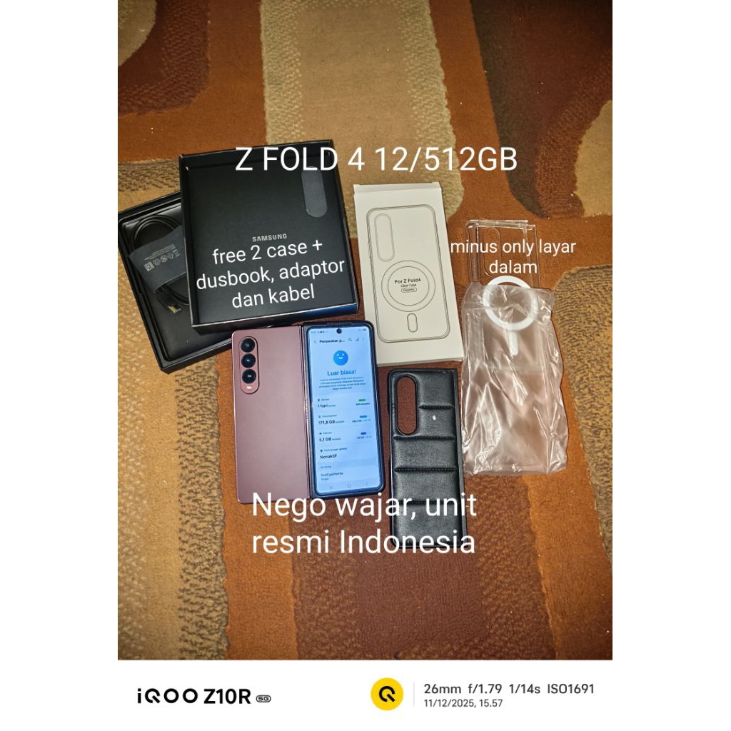 SAMSUNG Z FOLD 4 12/512GB BURGUNDY (WARNA LANGKA) RESMI INDONESIA MINUS LAYAR DALAM