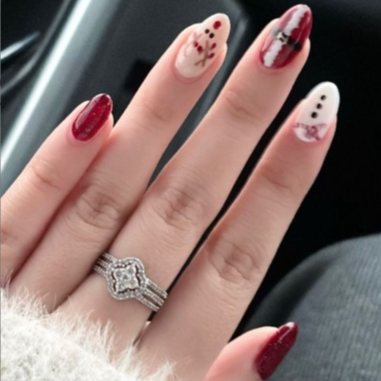 [ BYLAW.NAILS ] Maroon  White Natal Snowman | Custom Nails | PREMIUM FAKE NAILS | PRESS ON NAILS | K