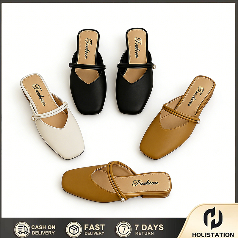 Sandal Slip On Karet Korea/Sandal semi sepatu menutup / Sandal Flat Wanita Sepatu wanita fashionable