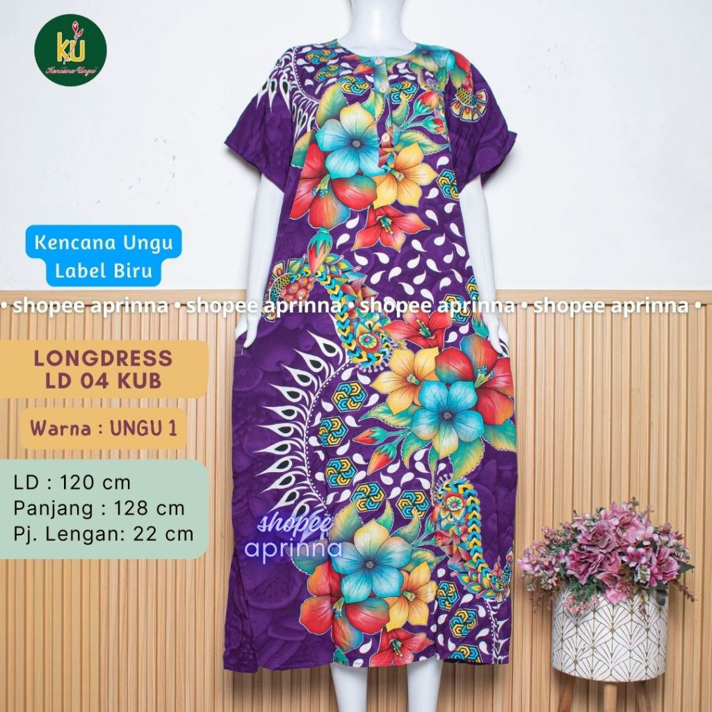 COD LD 04/08 Batik Kencana Ungu Daster Panjang Daster Lengan Pendek Batik Kencana Ungu Asli Original