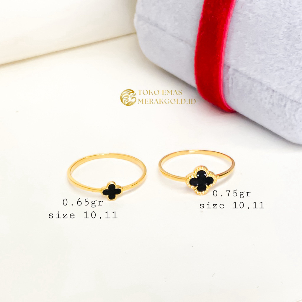 Cincin Emas Asli Clover VCA Hitam Solitaire Emas Kadar 700