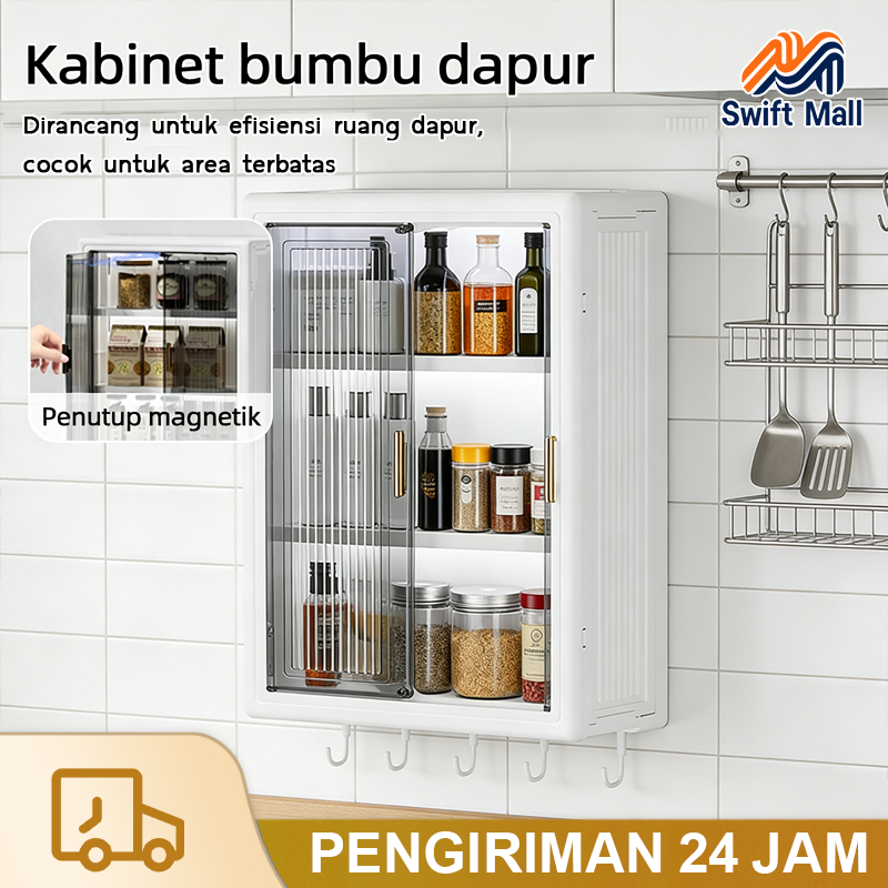 Swift Mall Lemari Penyimpanan Dapur Yang Dipasang Di Dinding Lemari Dinding Dapur Plastik Rak Bumbu 