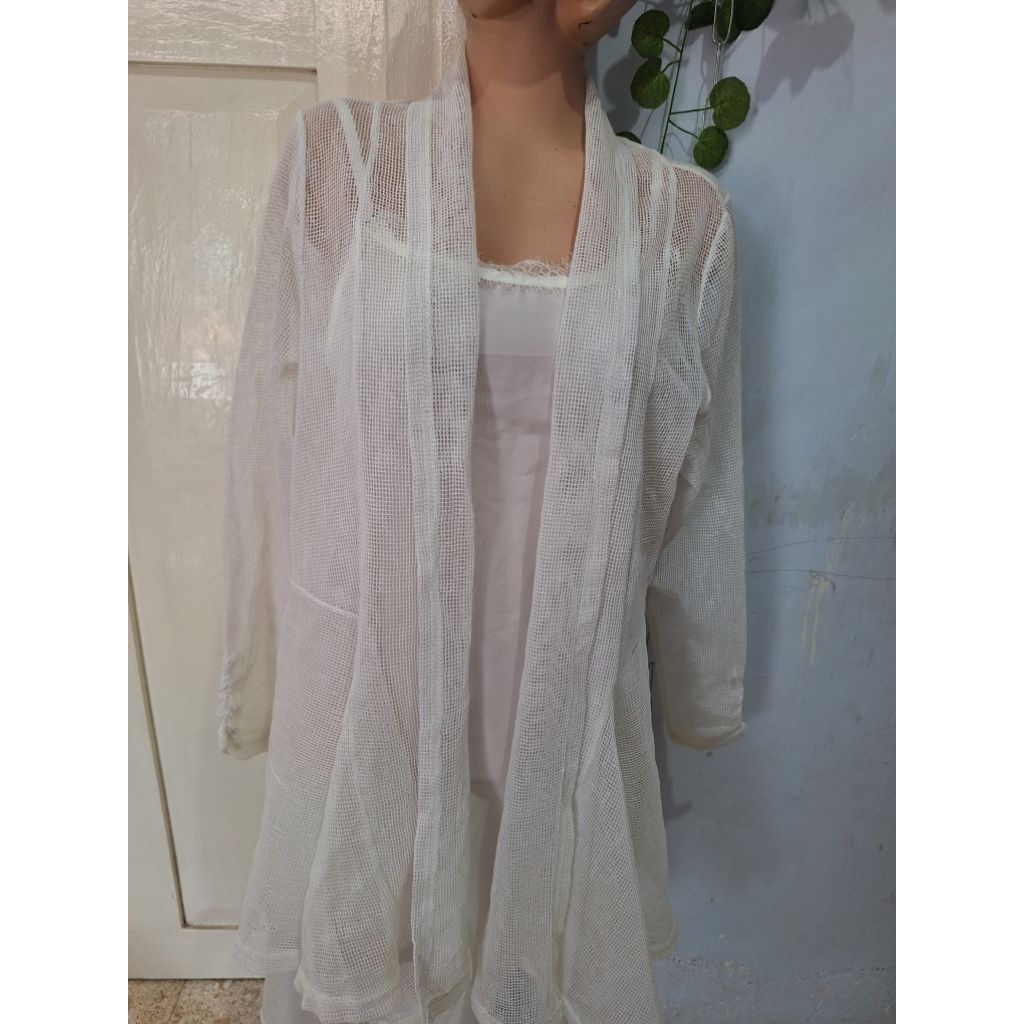 setelan tidur overall linjeri dan outer jaring putih white size dewasa