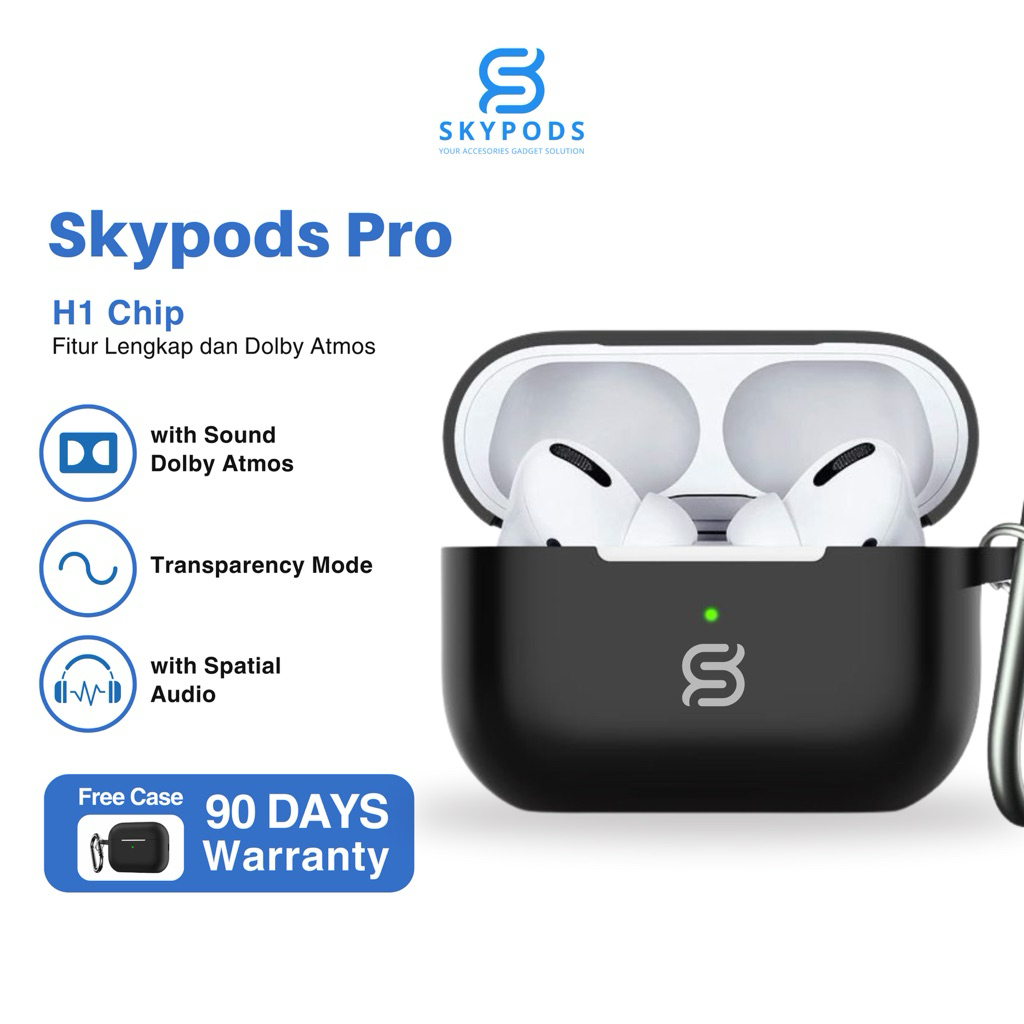SkyPods TWS Pro Premium H1 Chip Dolby Atmos Transparency Mode Spatial Audio + Silicone Case