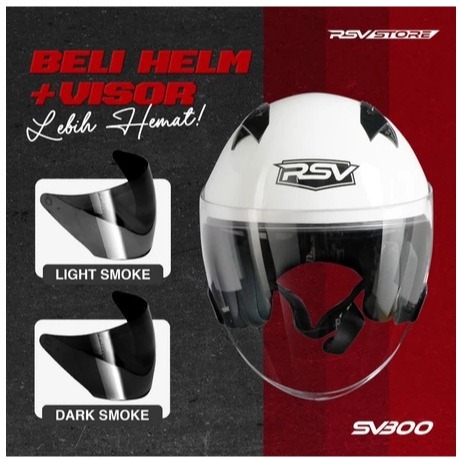 (Bundle) Helm RSV SV300 Series + Extra Visor Warna (Smoke/Dark) – Half Face Unisex RSV Helmets