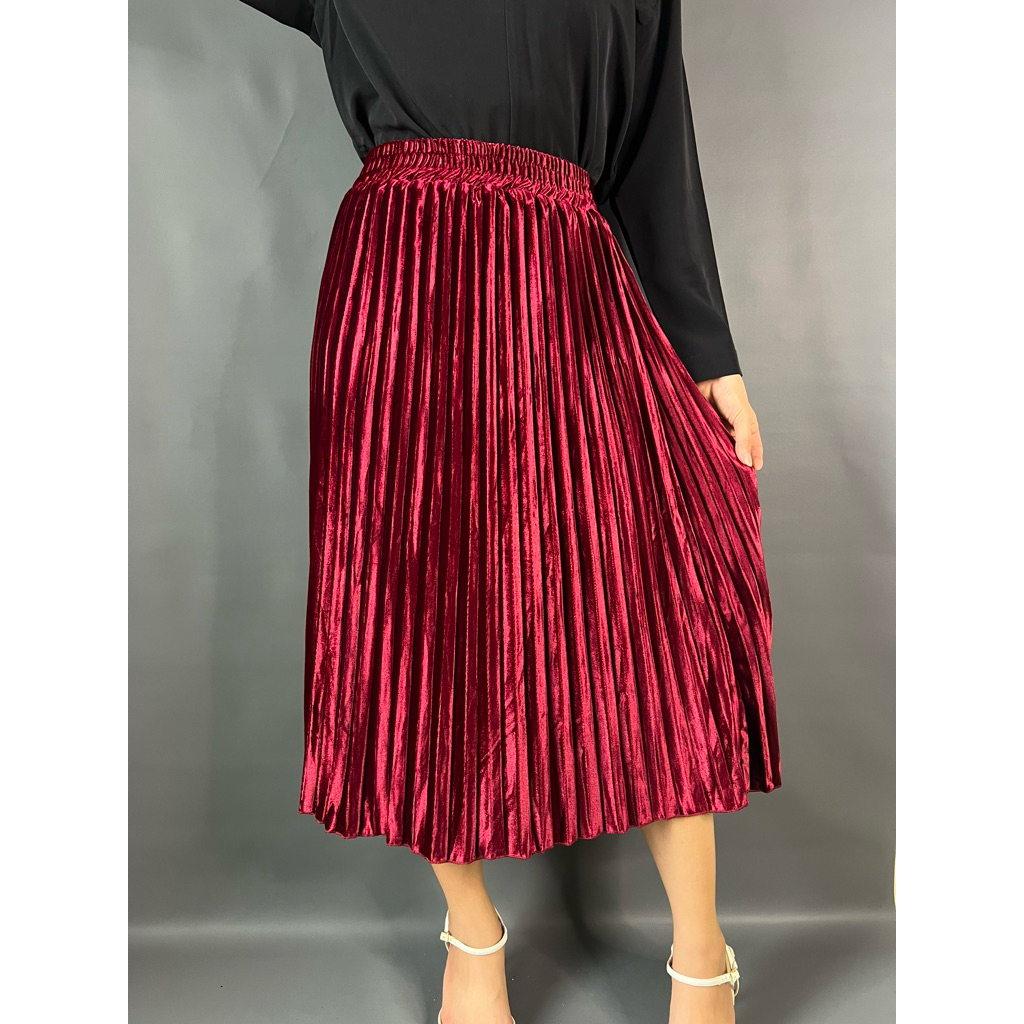 Rok Midi Bludru Wanita 7/8 Pesta / Rok 7per8 / Rok Wanita Pendek / Rok Pesta