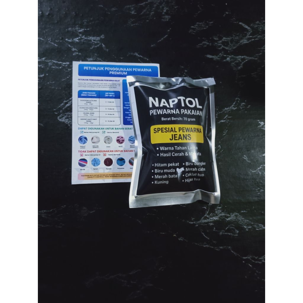 pewarna pakaian naptol kemasan 100 gram jagonya warna sachet alumium foil