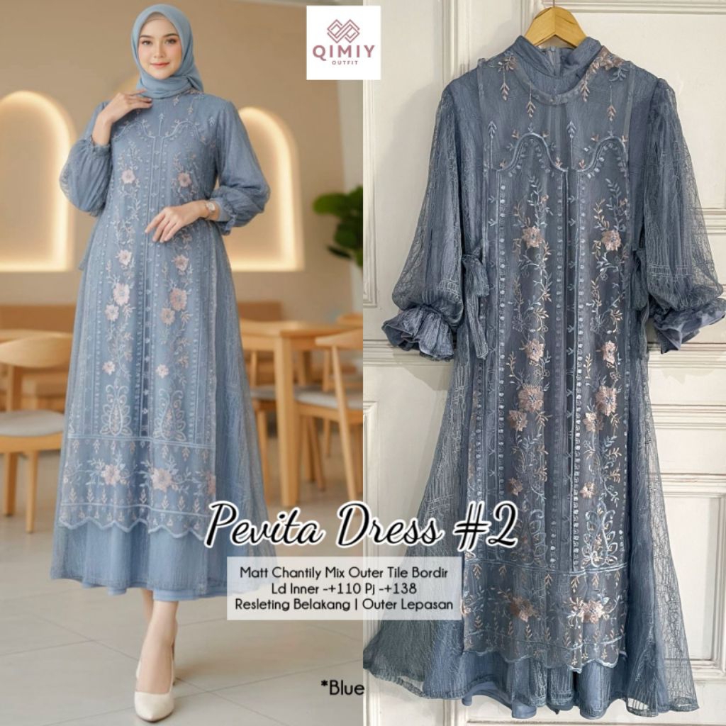 PEVITA HAYUNA RIFAH BRONELLO DRESS SET OUTER 2 IN 1 ORI BY QIMIY ALANA // GAMIS INNER CERUTI SET OUT