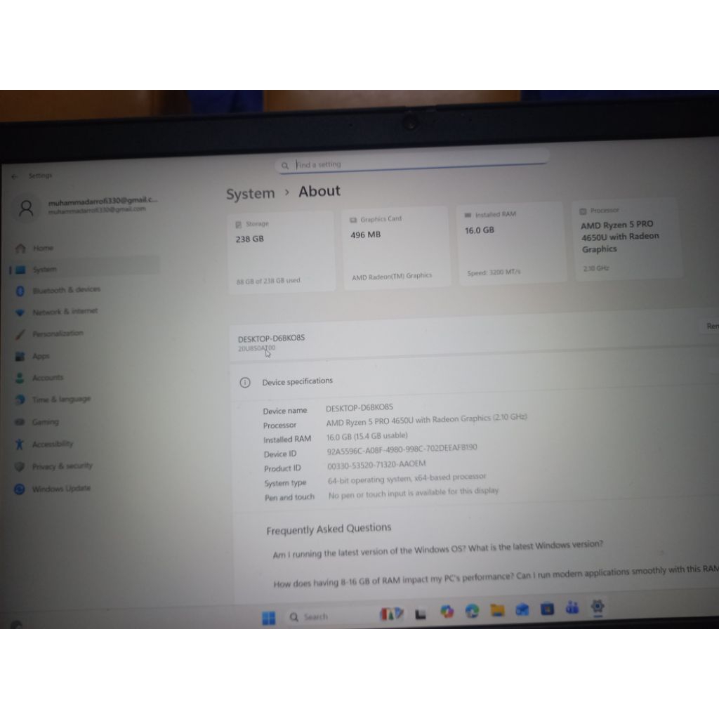 LAPTOP THINKPAD L15 GEN 3Procesor AMD RYZEN 5PROindows 11Pro