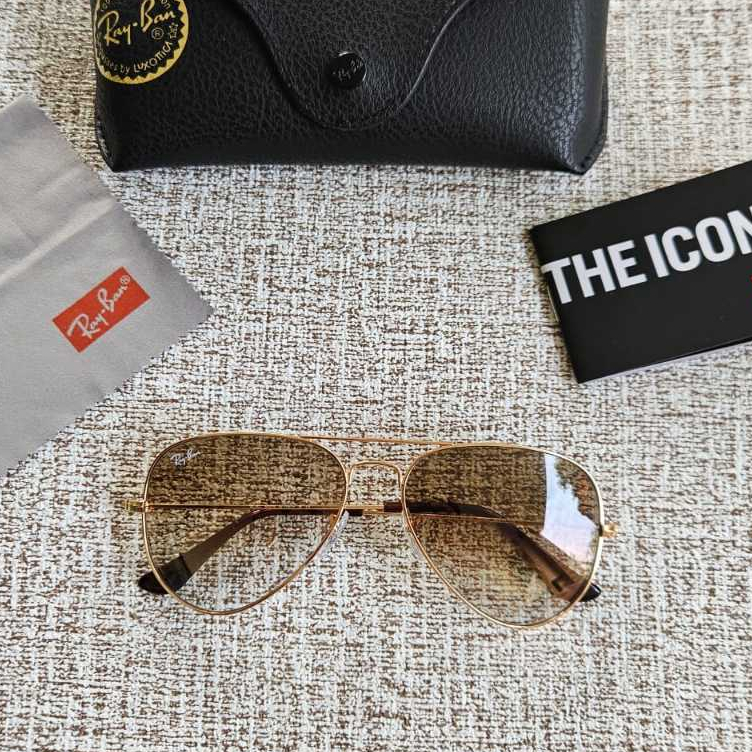 Kacamata Rayban Aviator Gold Gradasi Coklat Original