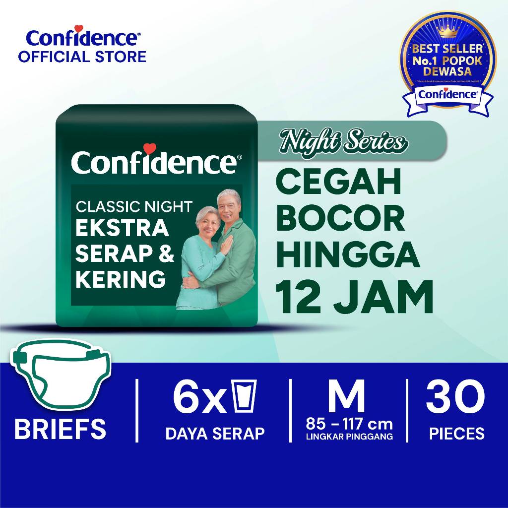 Confidence Popok Dewasa Perekat Classic Night Ekstra Serap & Kering M30