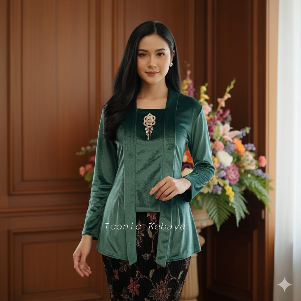 Kebaya Bludru Kutu Baru | Kebaya Bludru Polos Premium - Kebaya Kondangan Wanita Modern Terbaru