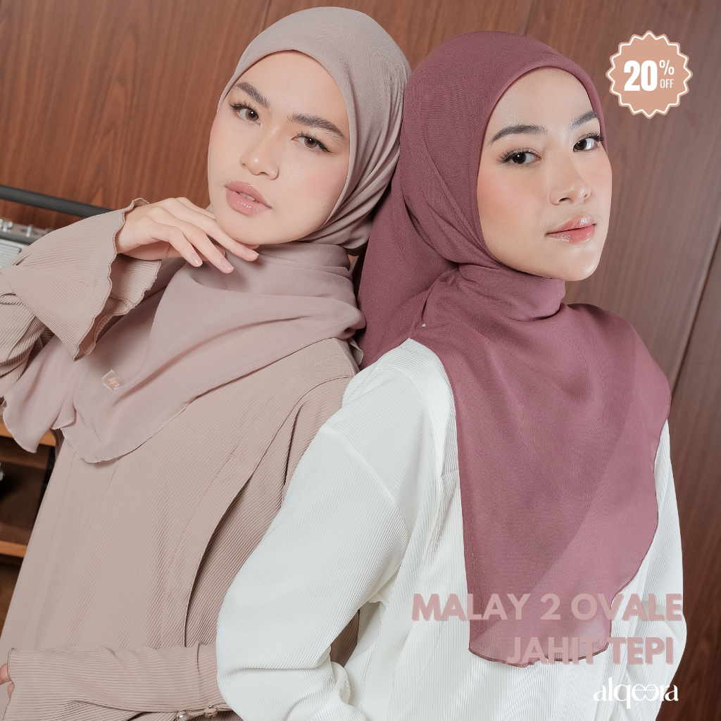 Alqeera - Malay Scarf 2 Ovale Jahit Tepi (Hijab Syar'i 130 x 130 Cm Pollycotton)