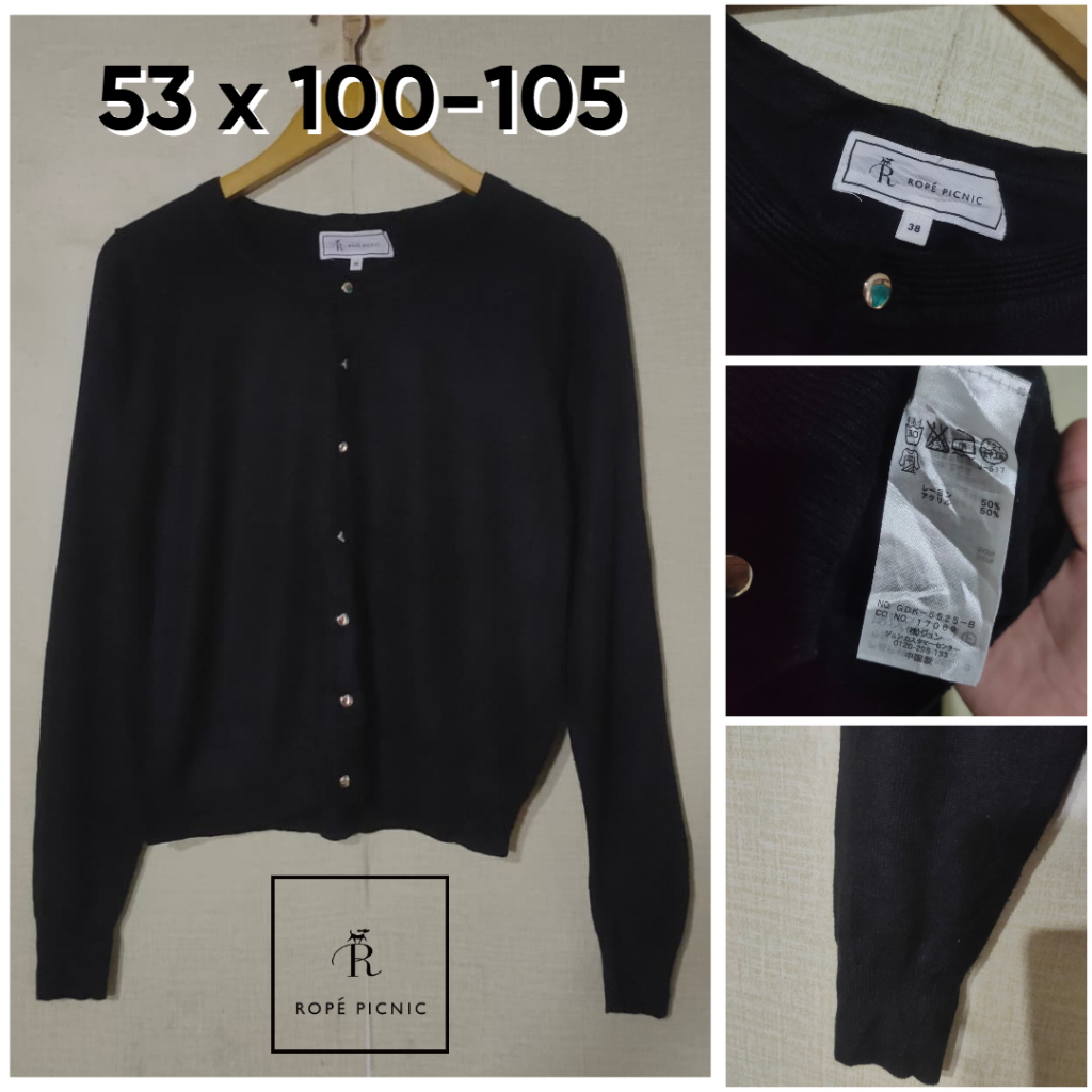 Cardigan Rope Picnic Hitam O Neck Size M Wanita Cardi Rajut KL088