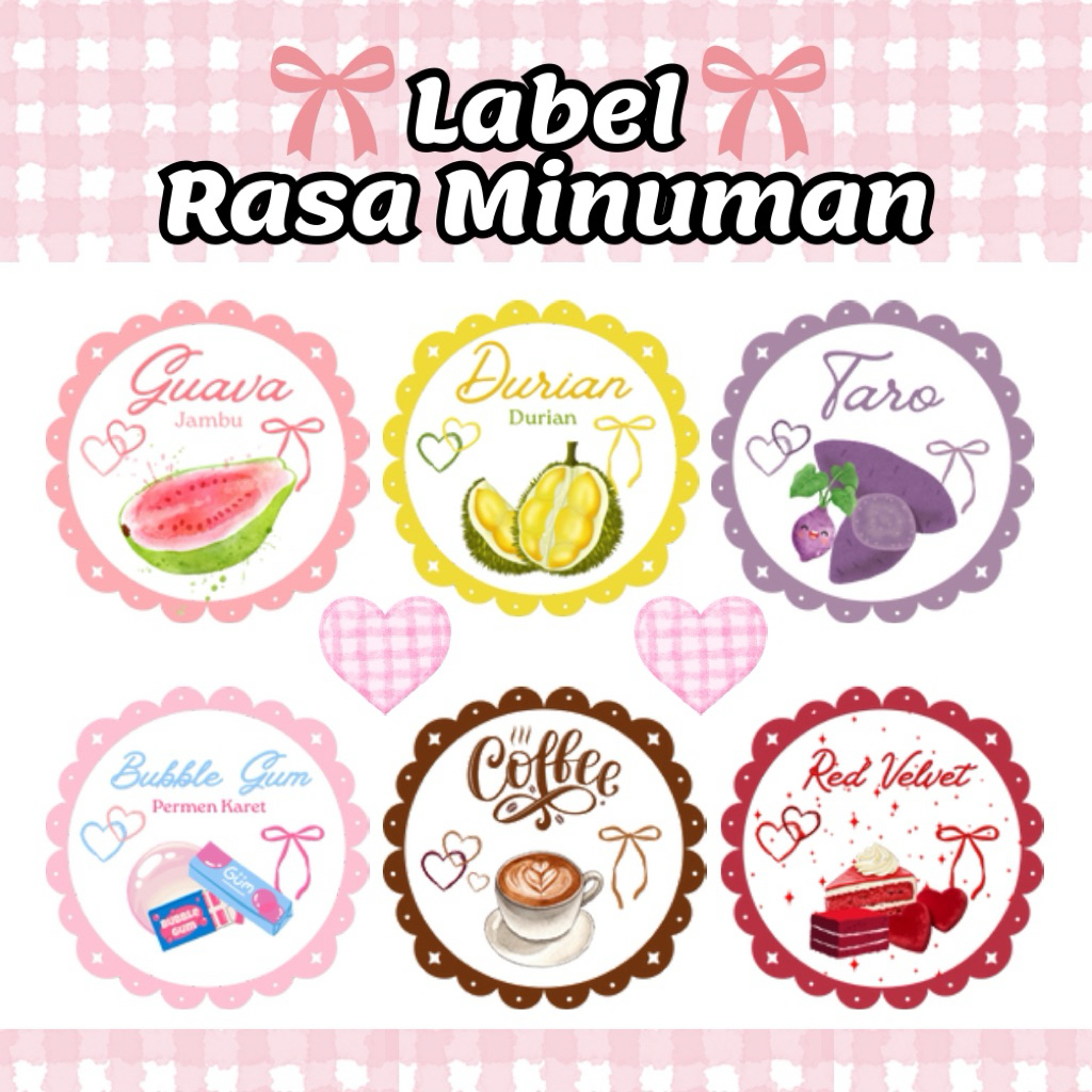 Stiker Label Minuman Rasa Buah Kopi Red Velvet | Stiker Jus Siap Tempel Di mana saja | Stiker Coquet