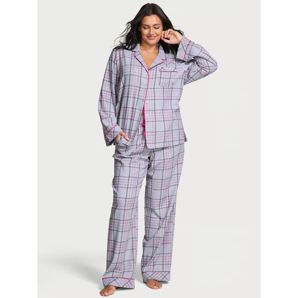 VICTORIA'S SECRET Flannel Long Pajama Set Grey