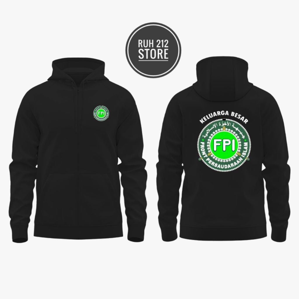 Sweater Ziper Risleting FPI front persaudaraan Islam unisex Bahan Fleece 240