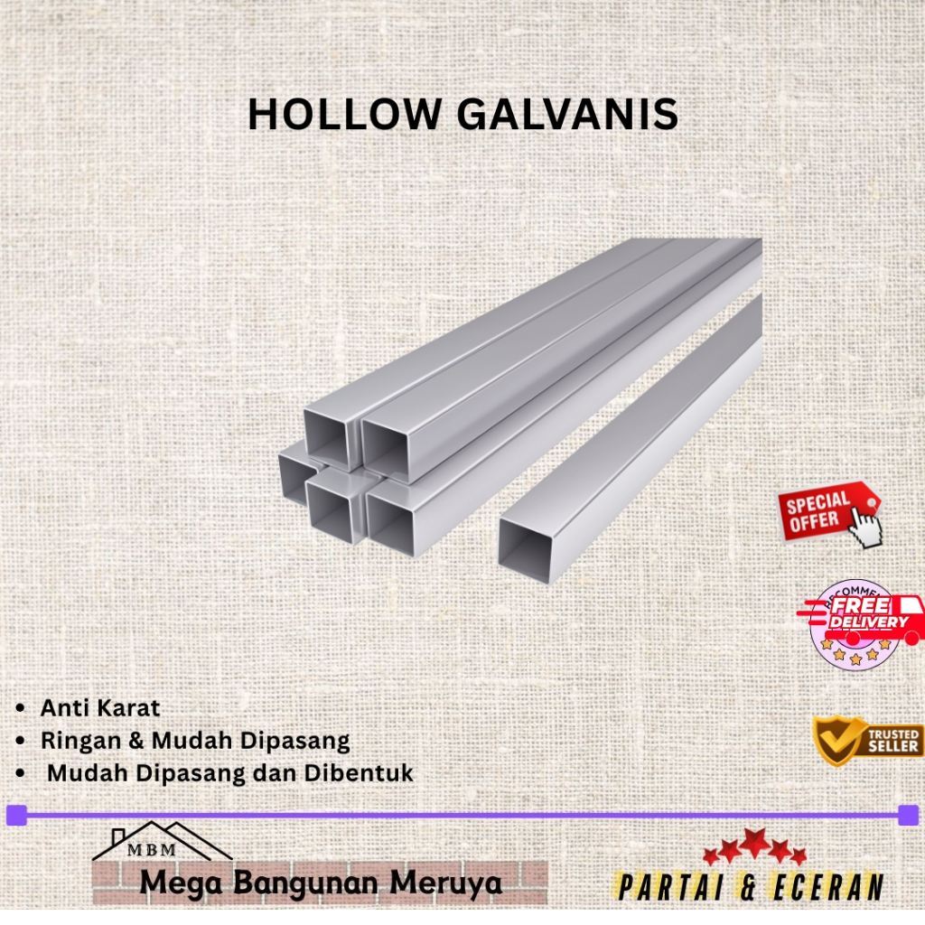 HOLLOW GALVANIS - 4x4 1.6mm |Batang