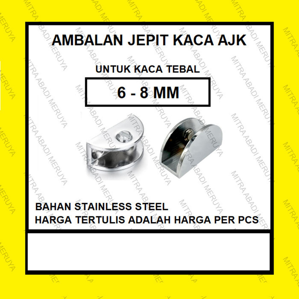 Ambalan Jepit Kaca AJK HM 10mm Ambalan Kaca Penyangga Kaca