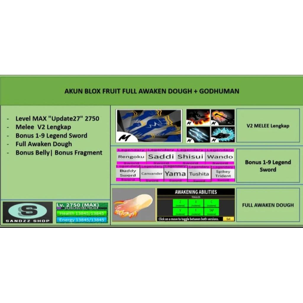 Akun Blox Fruit FULL AWAKEN DOUGH