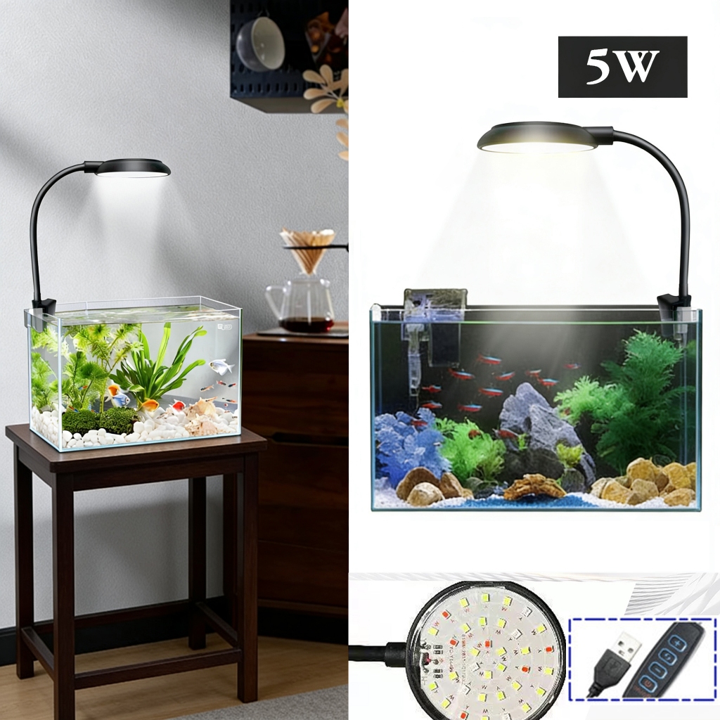 Lampu Jepit Aquarium 3 Mode Warna Lampu LED Aquarium Kecil Aquascape Model Bulat Mini Clip Lamp