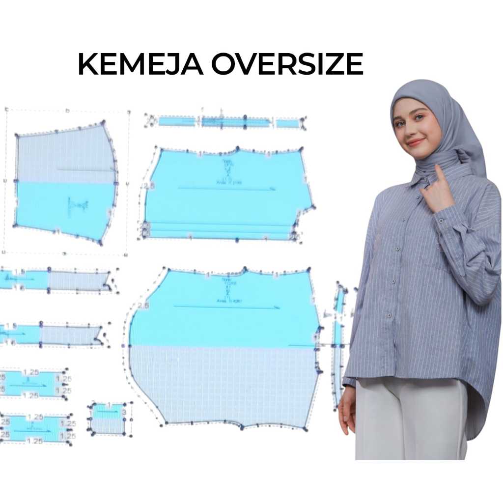 Pola Kemeja Wanita Oversize  Lengan Panjang (Jual Pola Bukan Baju)