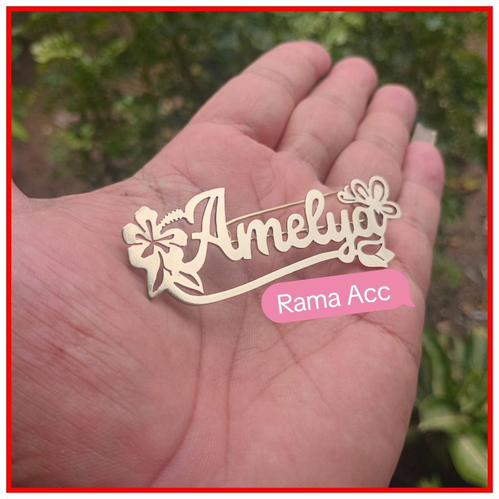 Bros peniti jilbab ukir nama sendiri gold lapis emas