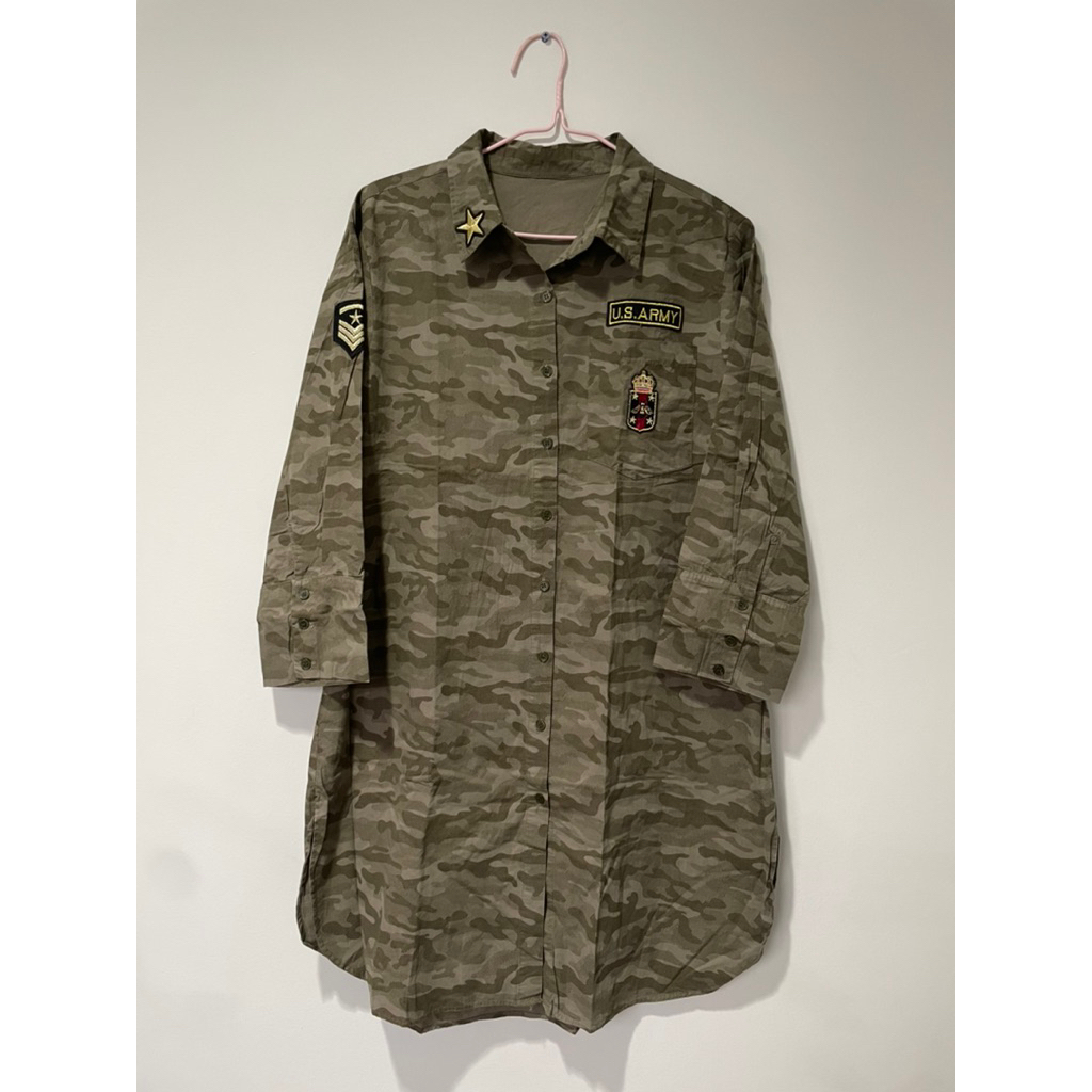 Blouse Kurta Leafy Army Loreng Kemeja Panjang Dress Atasan Premium Mewah Jumbo Big Size Wanita Prelo