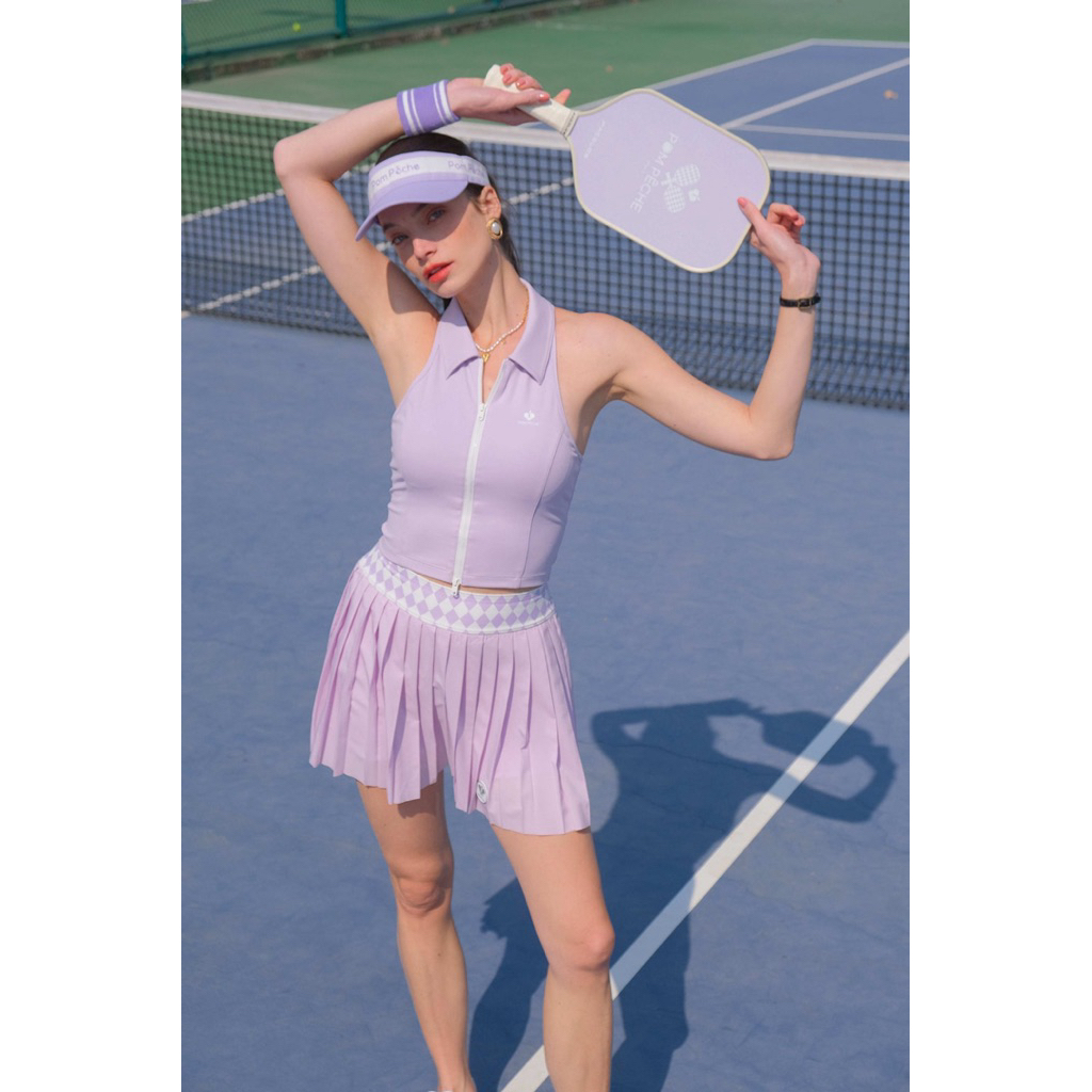 CANARY CERU AMETHYST GABRIELLE POMPECHE POM PECHE YELLOW BLUE LAVENDER BLACK SKORT SKORT PADEL TENNI