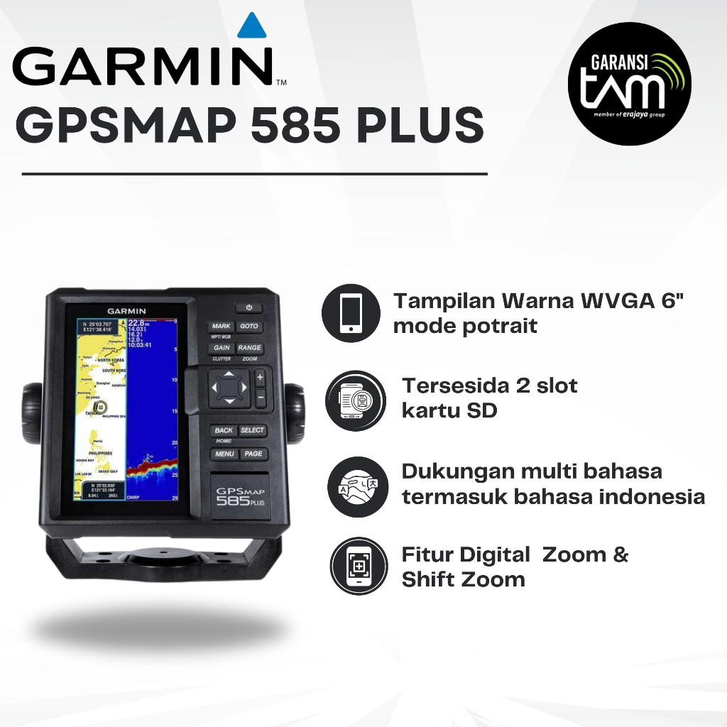 Garmin GPSMAP 585 Plus + Transducer GT15™ CHIRP Sonar Garansi Resmi 2 Tahun