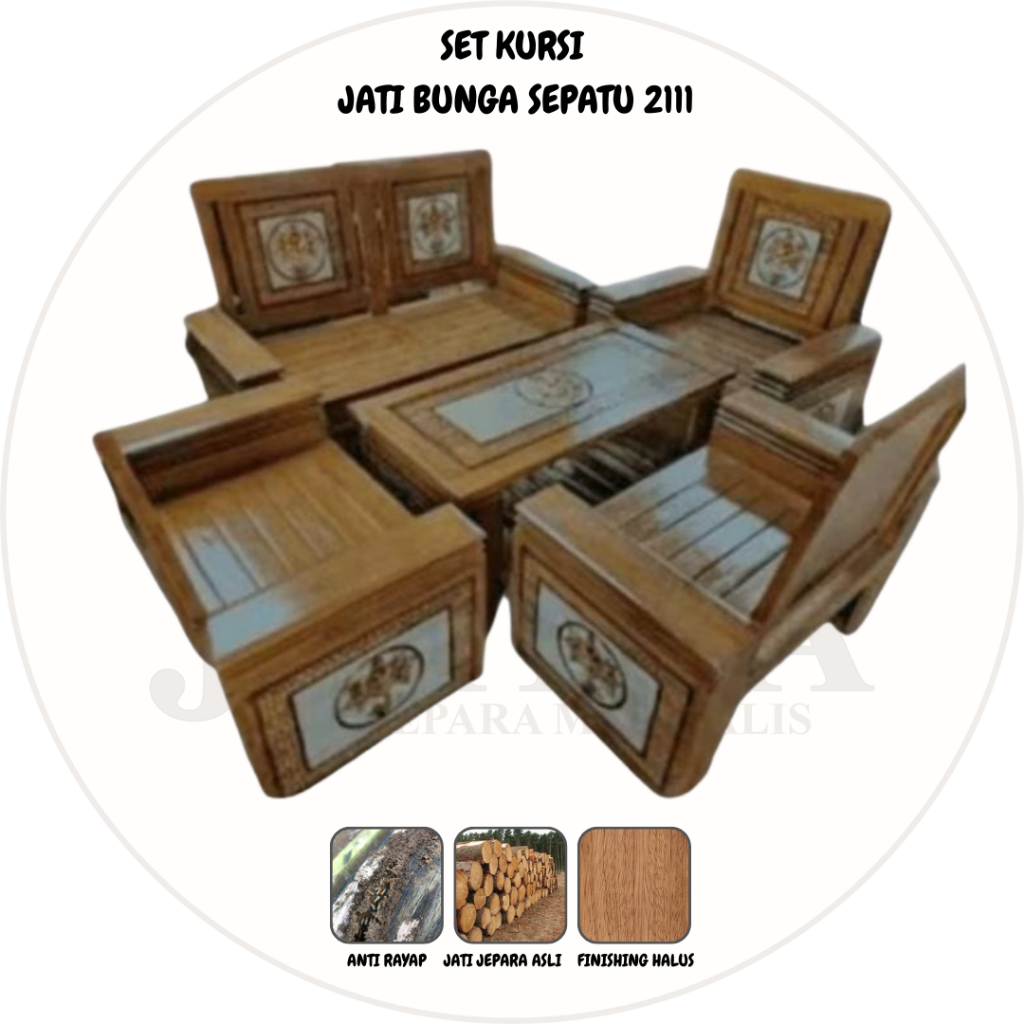 Set Kursi Jati Bunga Sepatu 2111 | Kursi Tamu Jati Asli Jepara Murah Palembang