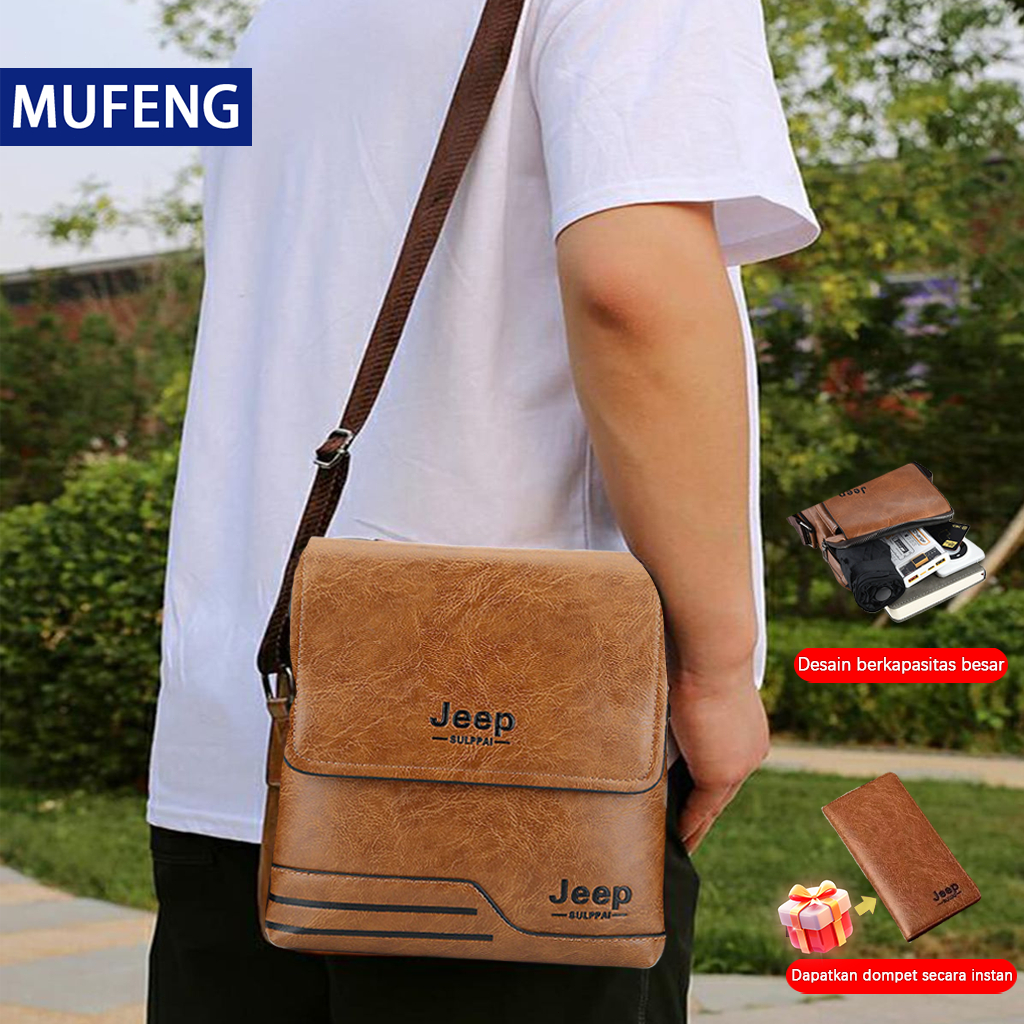 Tas bahu pria gaya retro Korea Vintage Style Shoulder Bag Besar Kulit PU Leather Lembut[Model Baru][