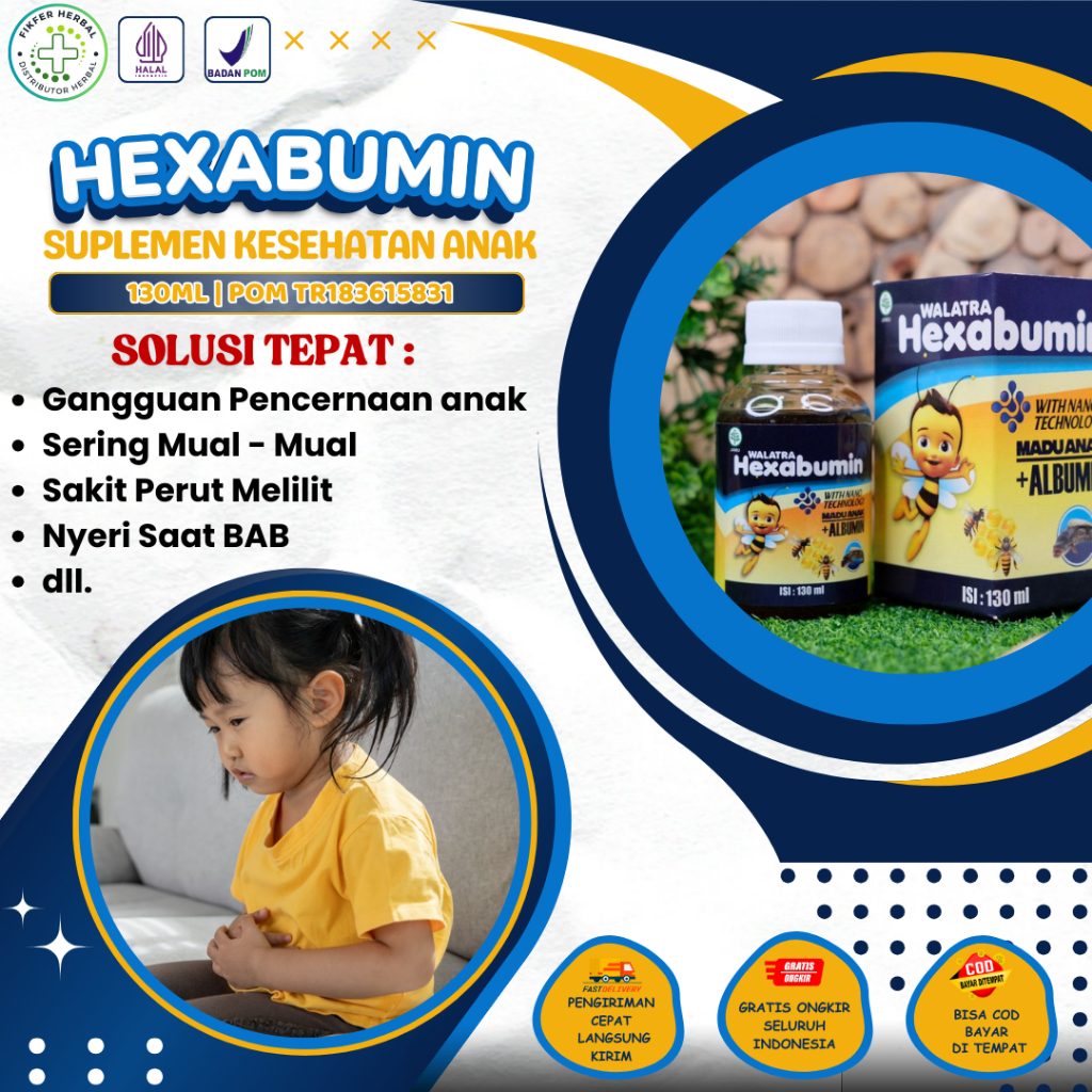 Hexabumin Gangguan Pencernaan Anak, Anak Sering Mual - Mual, Nyeri Saat BAB, Anak Sakit Perut - BPOM
