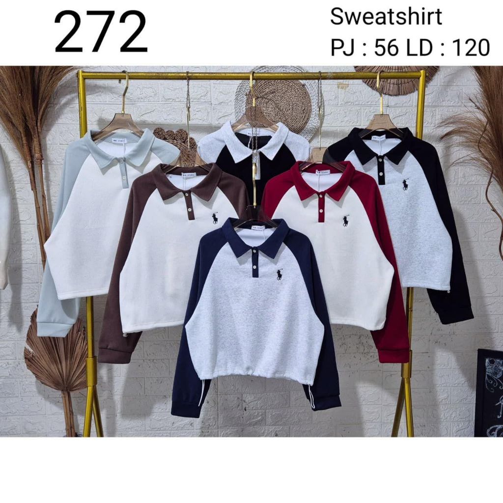 ATASAN KAOS WANITA 272# SWEATER KOMBINASI 2 WARNA PREMIUM TERBARU KEKINIAN FASHIONABLE