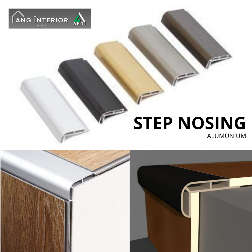 Step Nosing / Siku Tangga Aluminium MONOSTAR 18×40 mm Panjang 3 m – Aksesoris Lantai SPC Anodized Ma