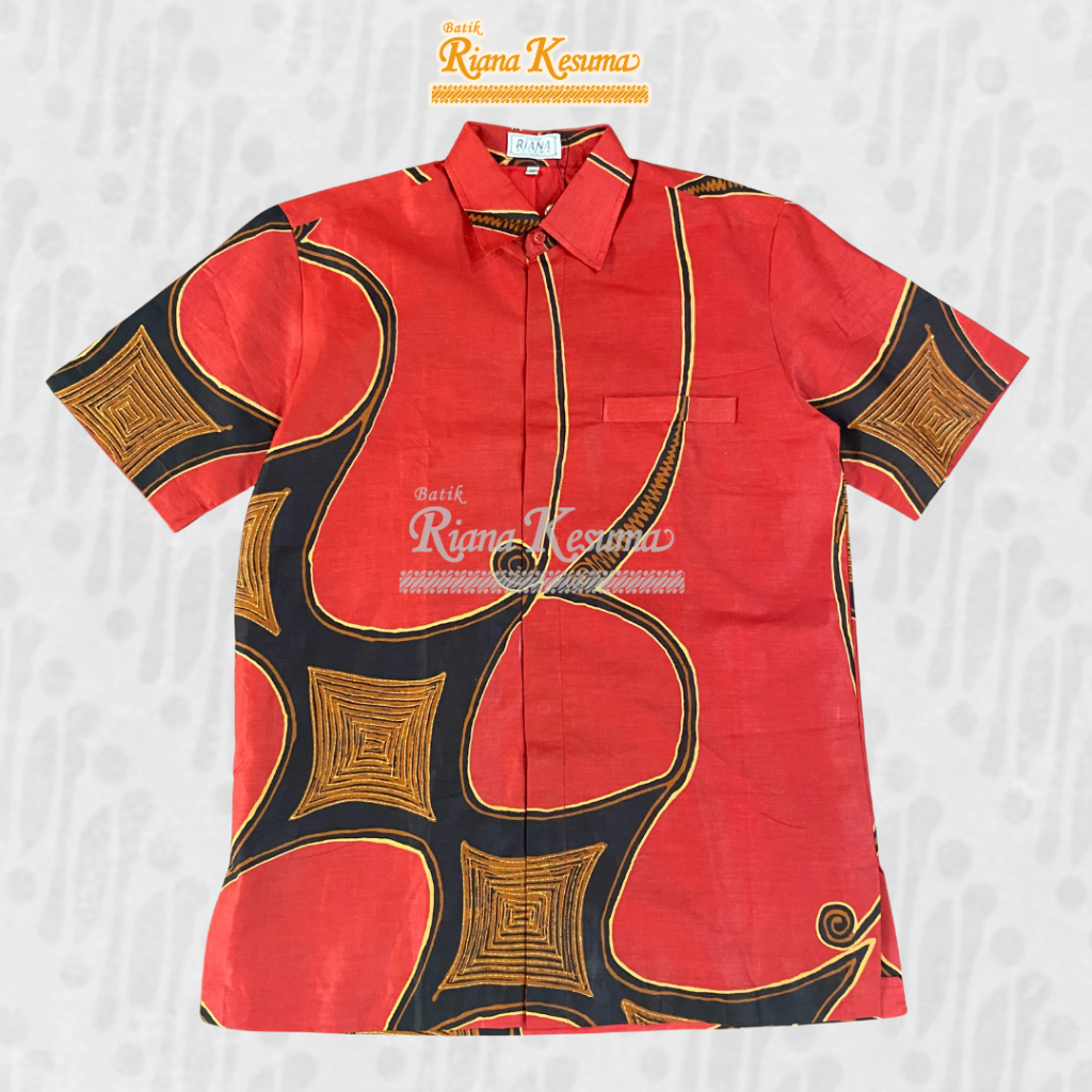 Batik Riana Kesuma - Atasan Formal Kemeja Pria Batik Katun Merah Outfit Natal