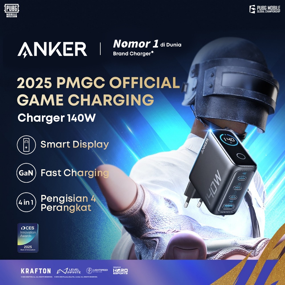 Anker Smart Digital Touch Display 140W GaN Charger Foldable Fast Charging 4 Ports with Type C Cable 