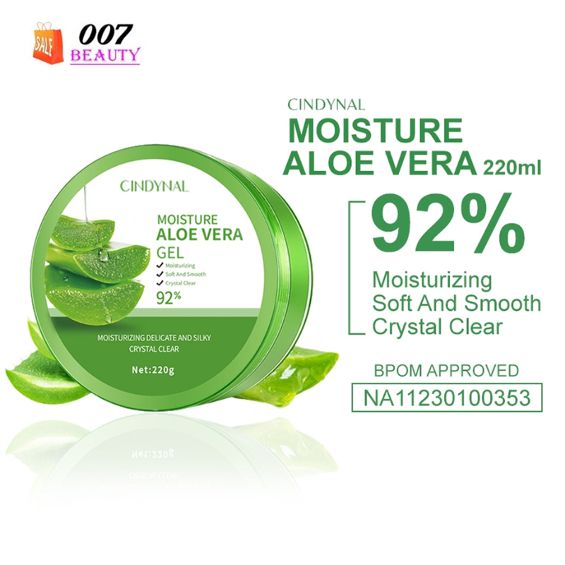 CINDYNAL Aloe Vera Soothing Gel 92% (220 ml) ORIGINAL / Aloe Vera Gel Ori untuk Wajah Glowing Masker