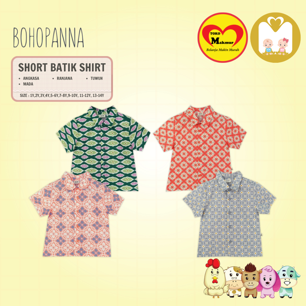 BOHOPANNA Short Batik Shirt Angkasa / Mada / Ranjana / Tuwuh  / Toko Makmur Baby Shop