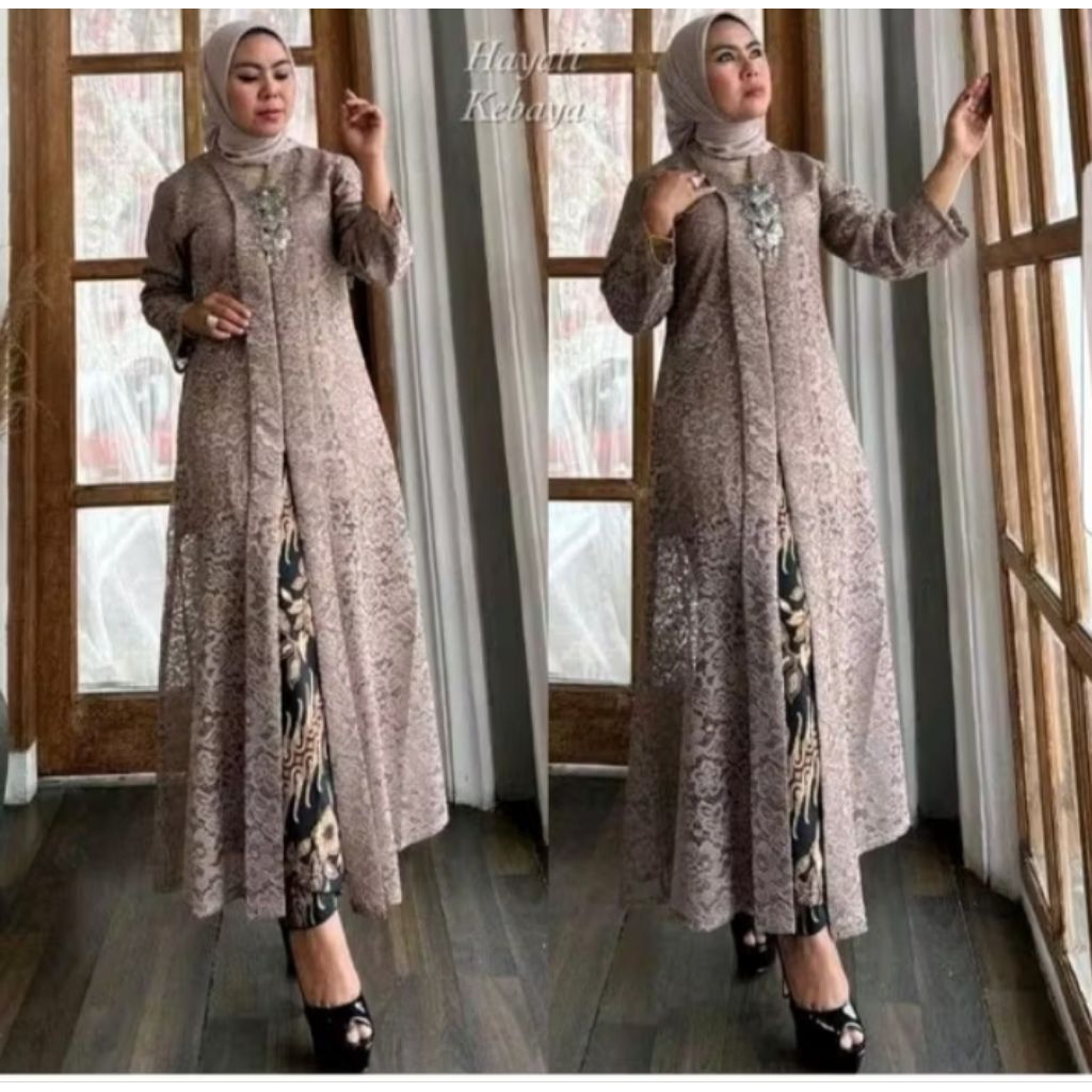 Kebaya Long Floy Brukat Hayati / Kebaya Brokat Pesta / Kebaya Modern / Kebaya Busui