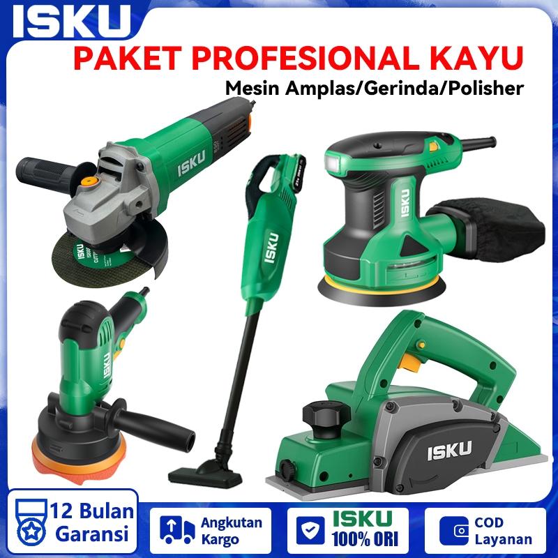 ISKU Paket Alat Pertukangan Kayu Lengkap 5 in 1 - 500W Gerinda Tangan, 450W Mesin Poles, 350W Mesin 