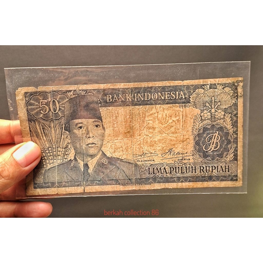 uang kuno 50 rupiah seri sukarno 1960 bekas (B14)