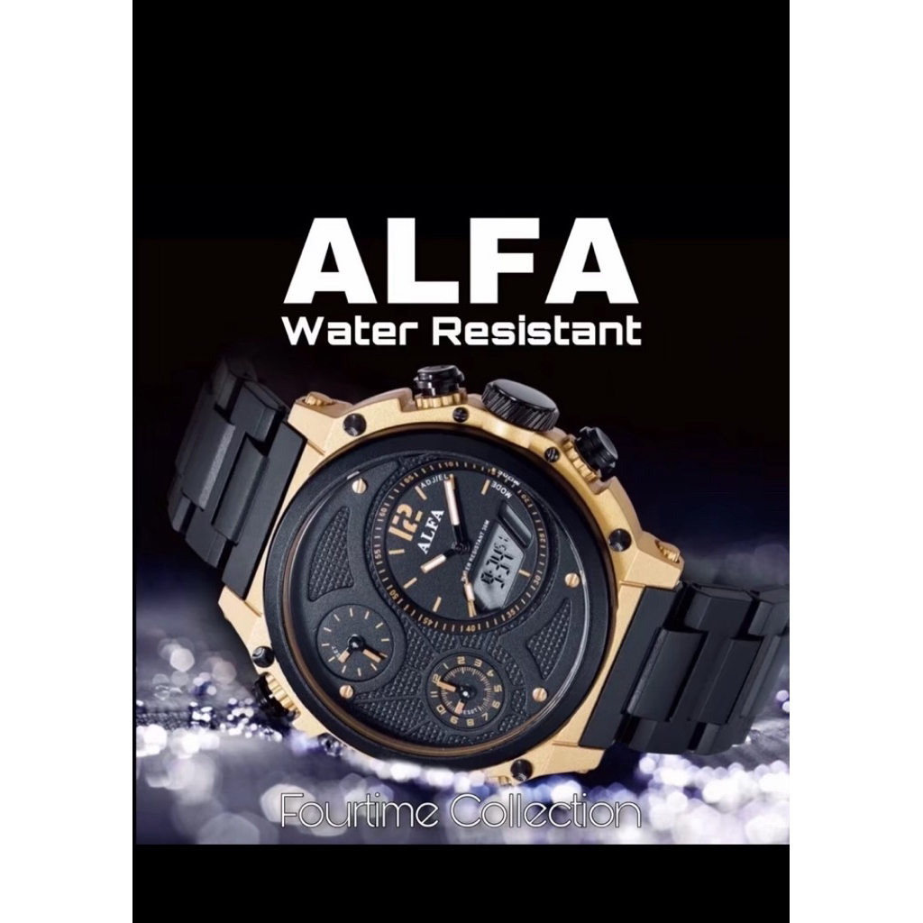 Jam Tangan Pria Original Alfa Ad2-880069 Four time Analog Digital Watches Rantai