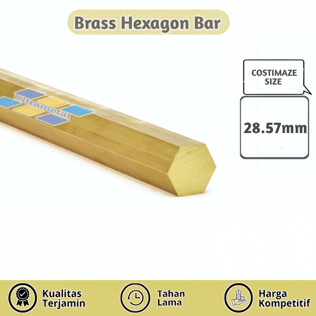 AS KUNINGAN HEXAGON 1 1/8 ( 28.57MM ) KUNINGAN SEGI ENAM PER 1CM