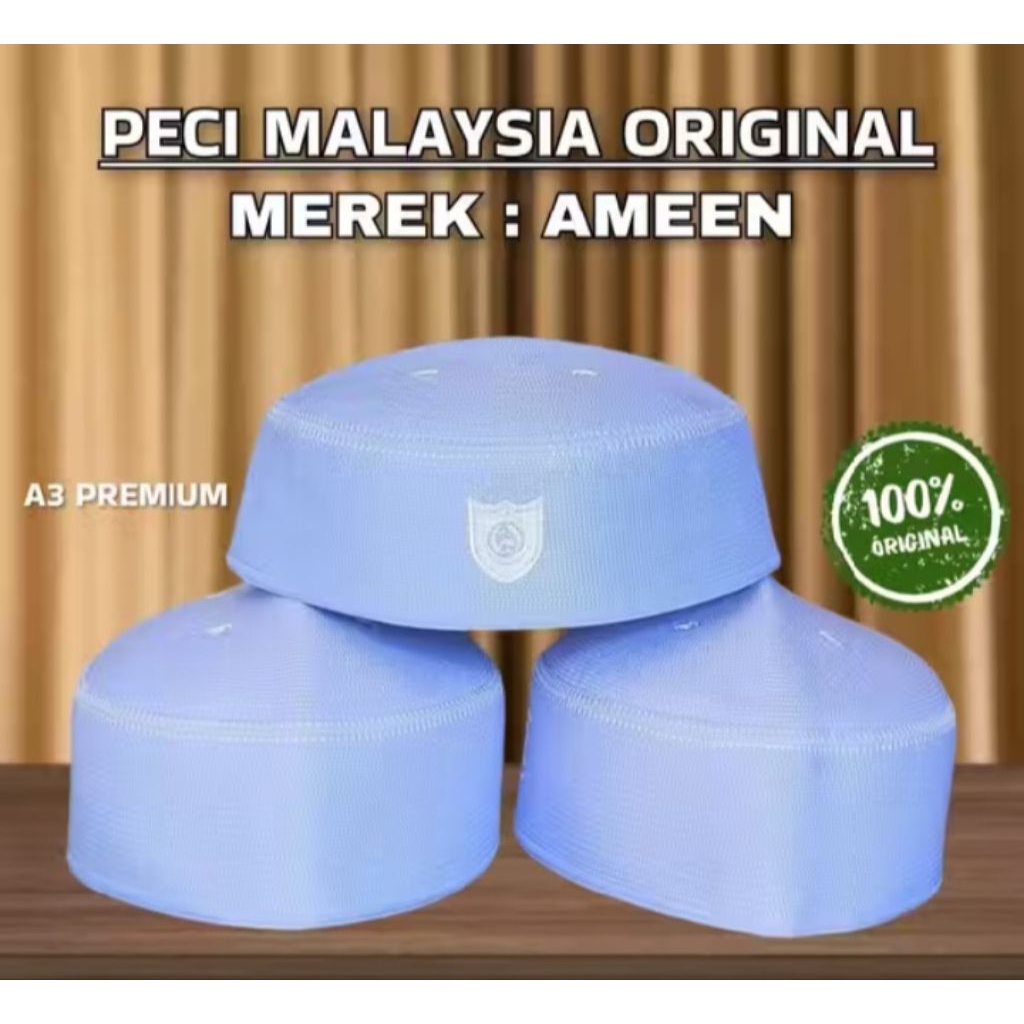 Peci Malaysia Al Ameen Original - Kopiah Putih Polos Premium - Perlengkapan Shalat Pria