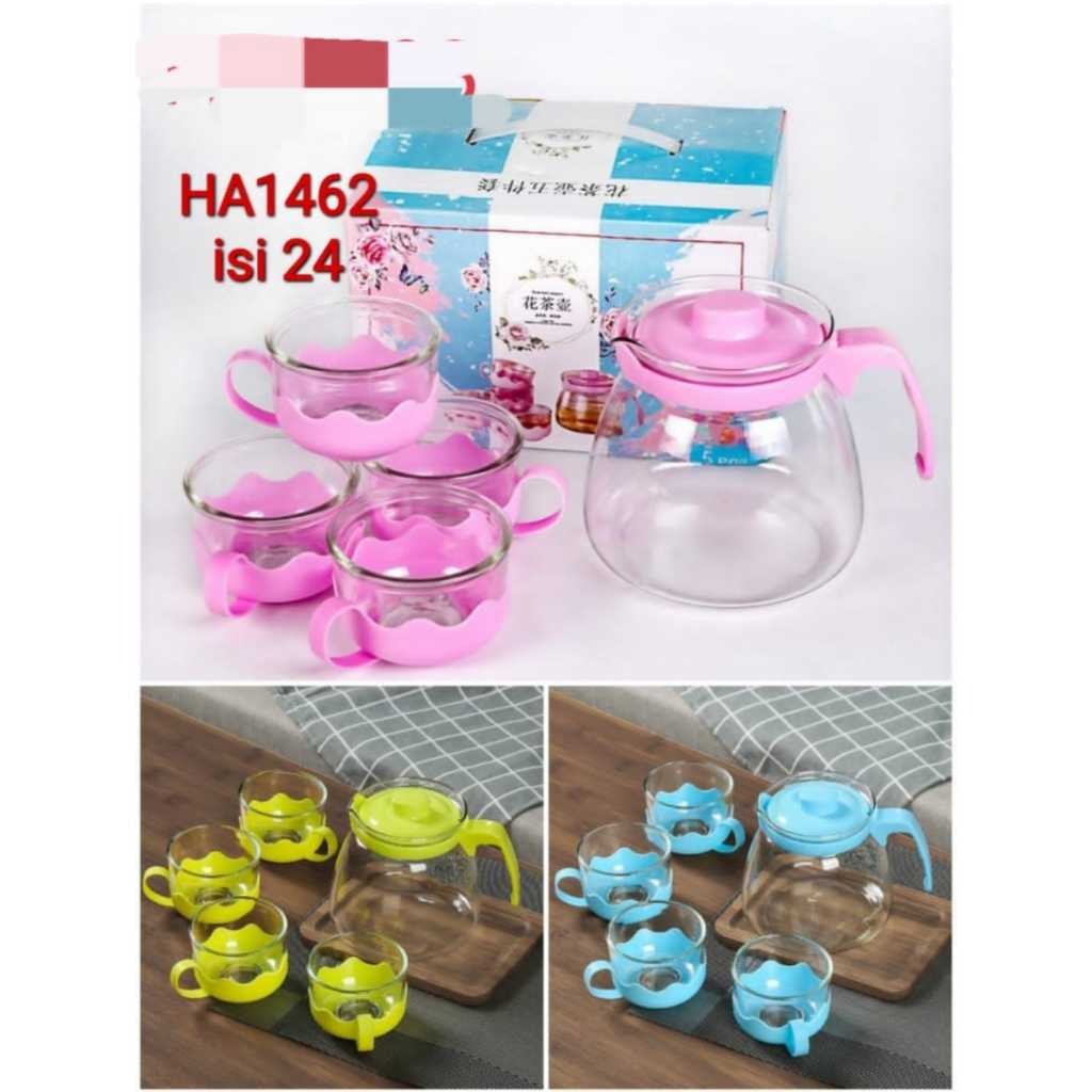Tea Pot Set Kaca + Cangkir 4 Pcs HA1462/ GSF G3505 Cantik