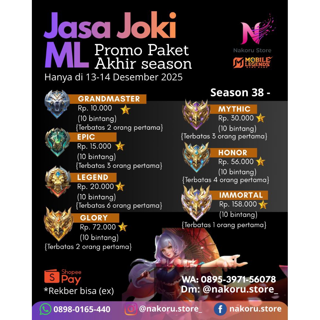 [Promo] Pelayanan joki mlbb spesial akhir season. cek produk silakan chat dulu.