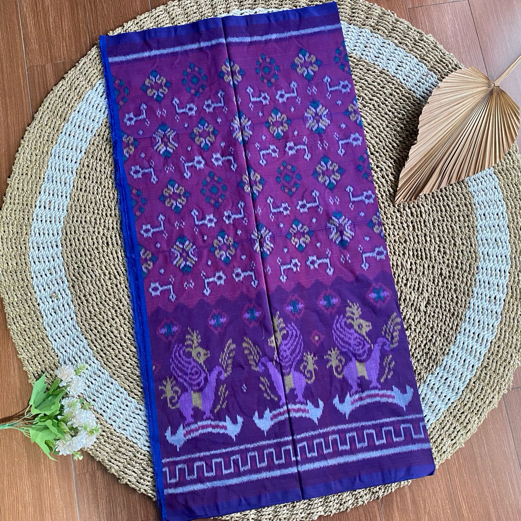 KAIN TENUN ENDEK KHAS BALI MOTIF SINGA DIMENSI UNGU GRINGSING