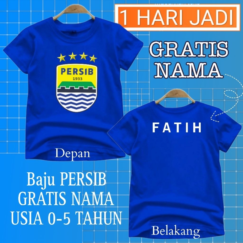 AISA BAJU KAOS PERSIB NAMA BELAKANG BAYI ANAK MURAH SEPAK BOLA
