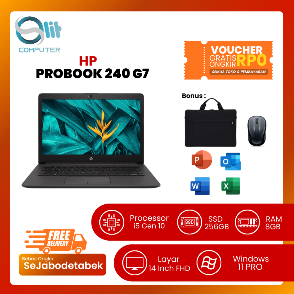HP PROBOOK 240 G7 i5-1035G1 RAM 8GB SSD 256GB 14 Inch FHD Laptop Second Rasa Baru Bergaransi